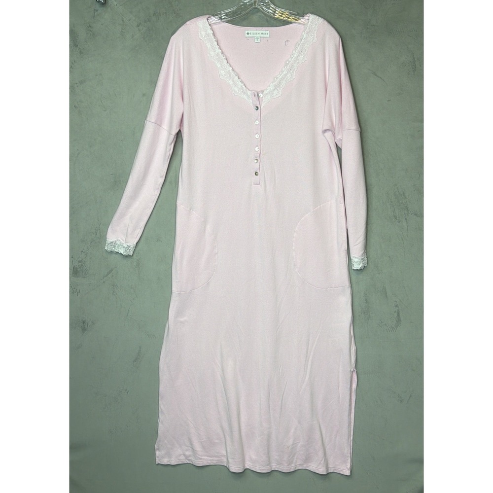 Eileen West Nightgown Women's S Pink Lace Trim Long Sleep Dress Modal Blend